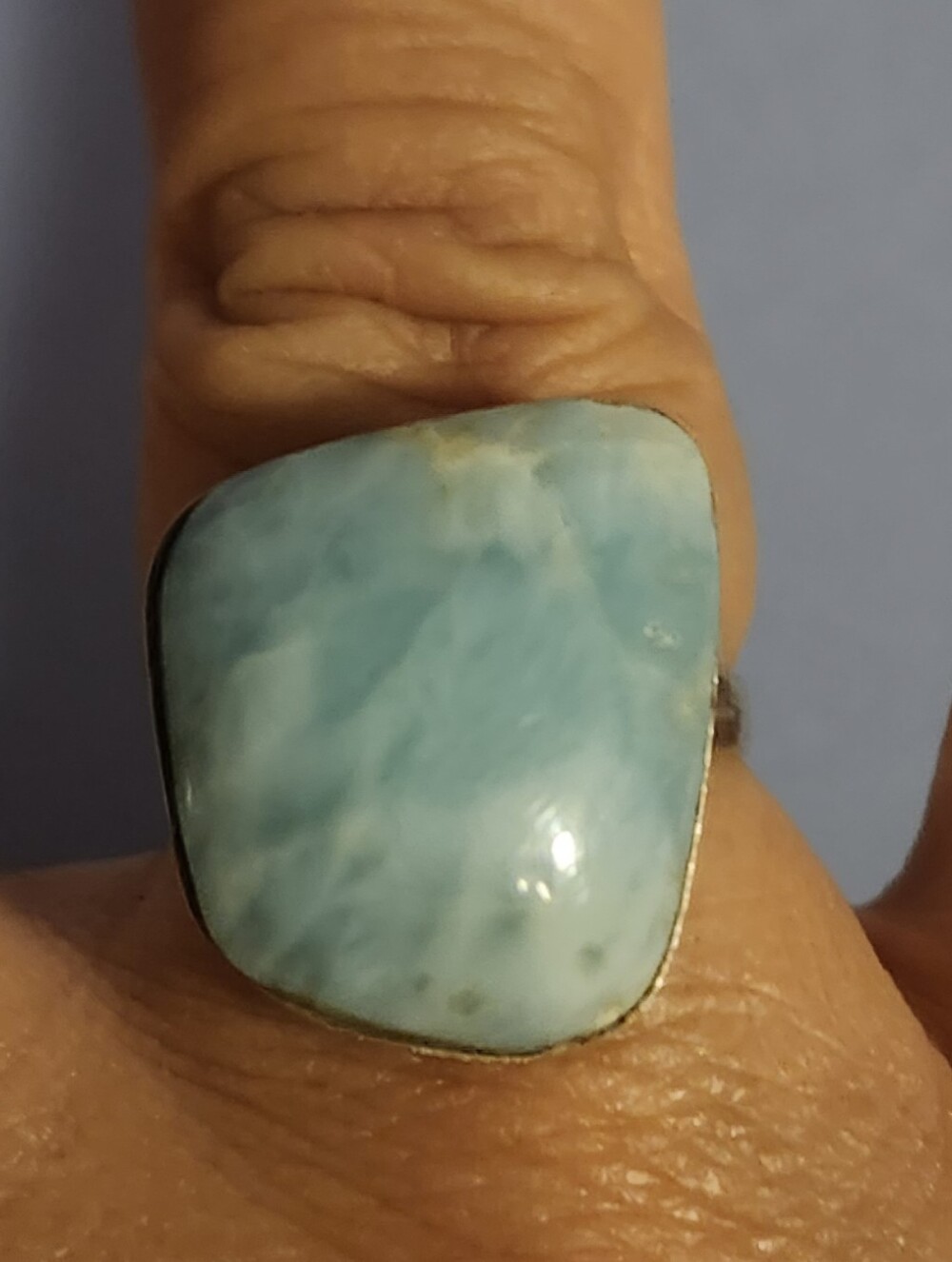 Vintage Gorgeous Blue Larimar 925 Sterling Silver Ring Size 7